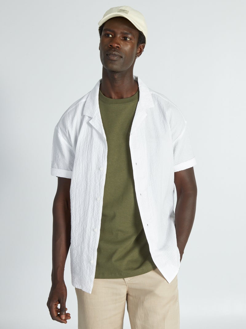 Camisa em tecido gofrado Branco - Kiabi