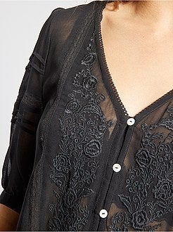 Camisa em voile bordada - Kiabi