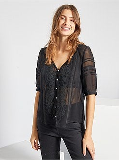 Camisa em voile bordada - Kiabi