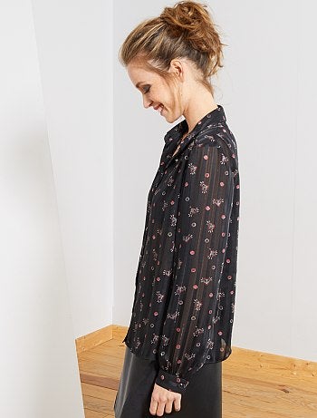 Camisa em voile com estampado 'corações' - Kiabi