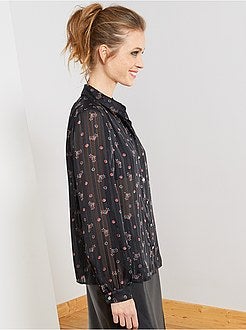 Camisa em voile com estampado 'corações' - Kiabi