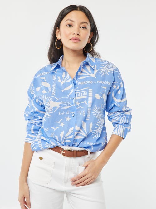 Camisa em voile de algodão estampada - Kiabi