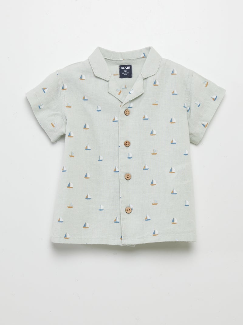 Camisa estampada de linho misturado VERDE - Kiabi