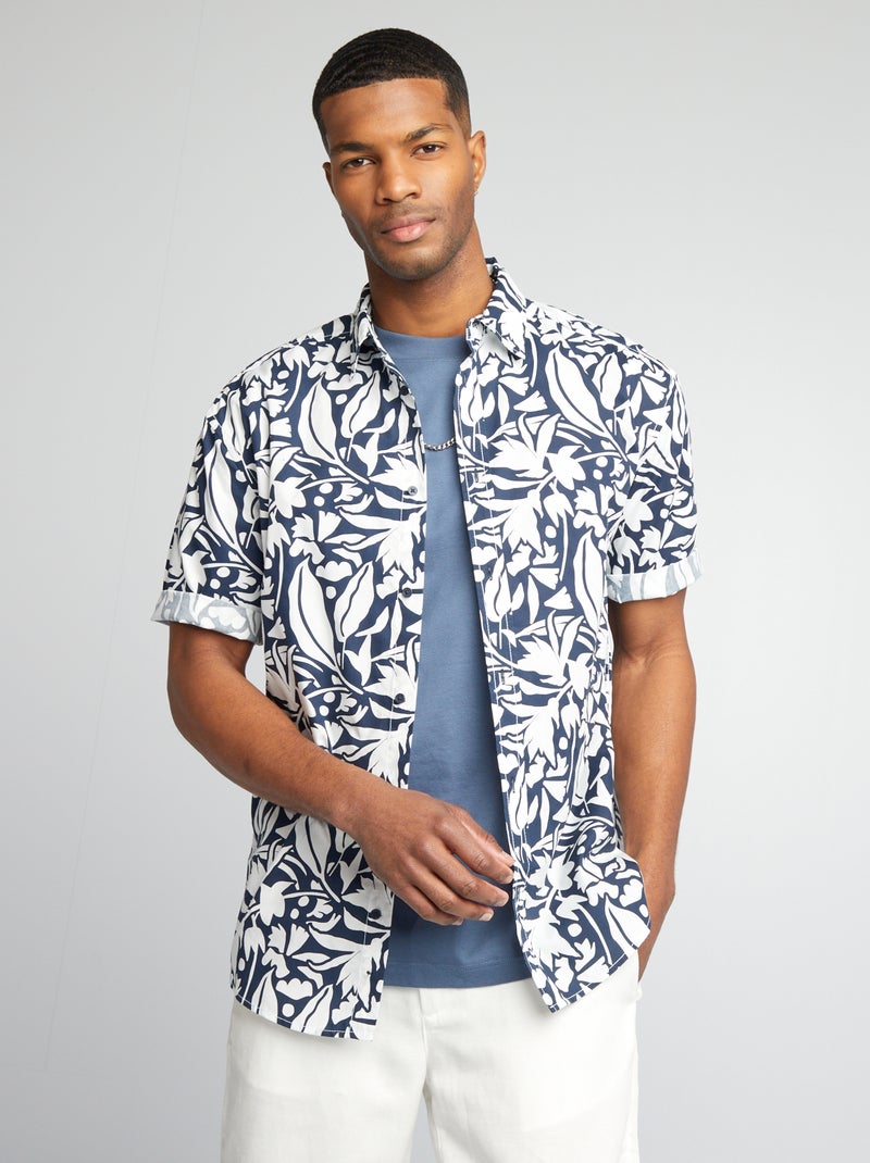 Camisa estampada de manga curta AZUL - Kiabi