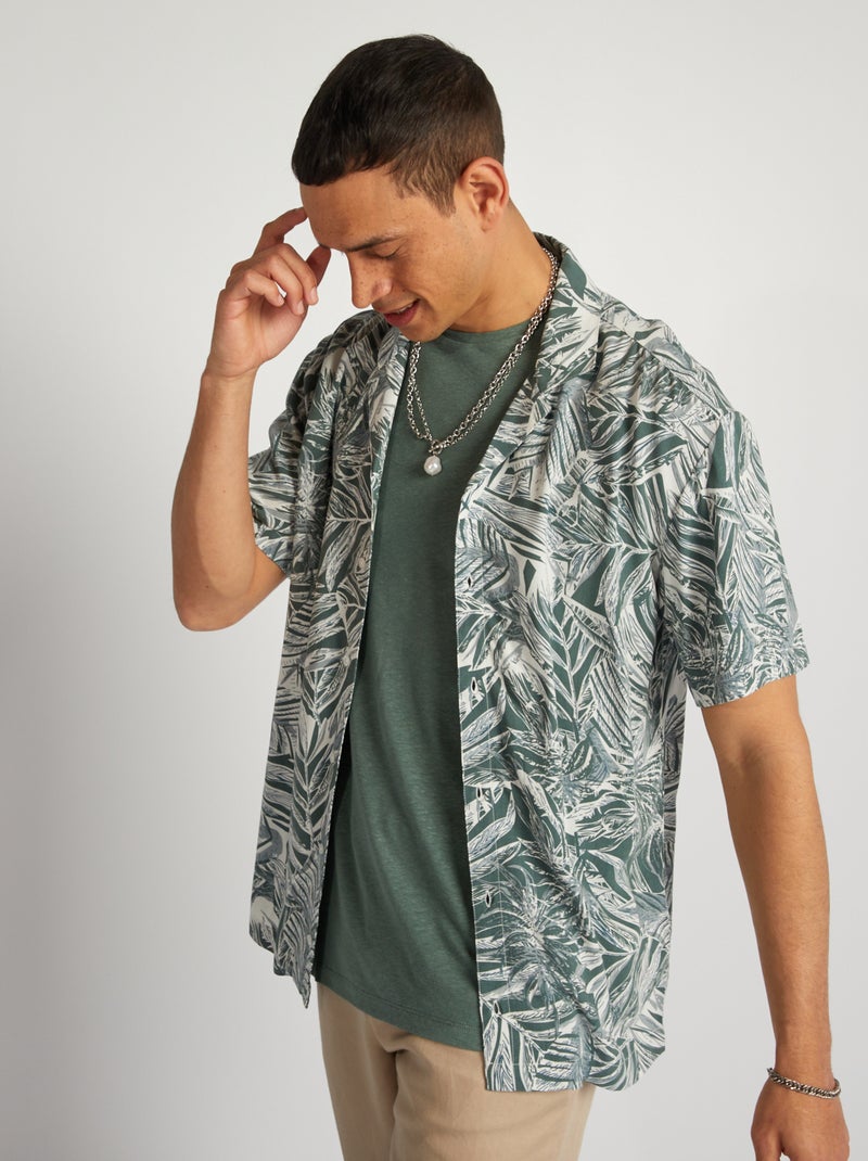 Camisa estampada de manga curta CAQUI - Kiabi