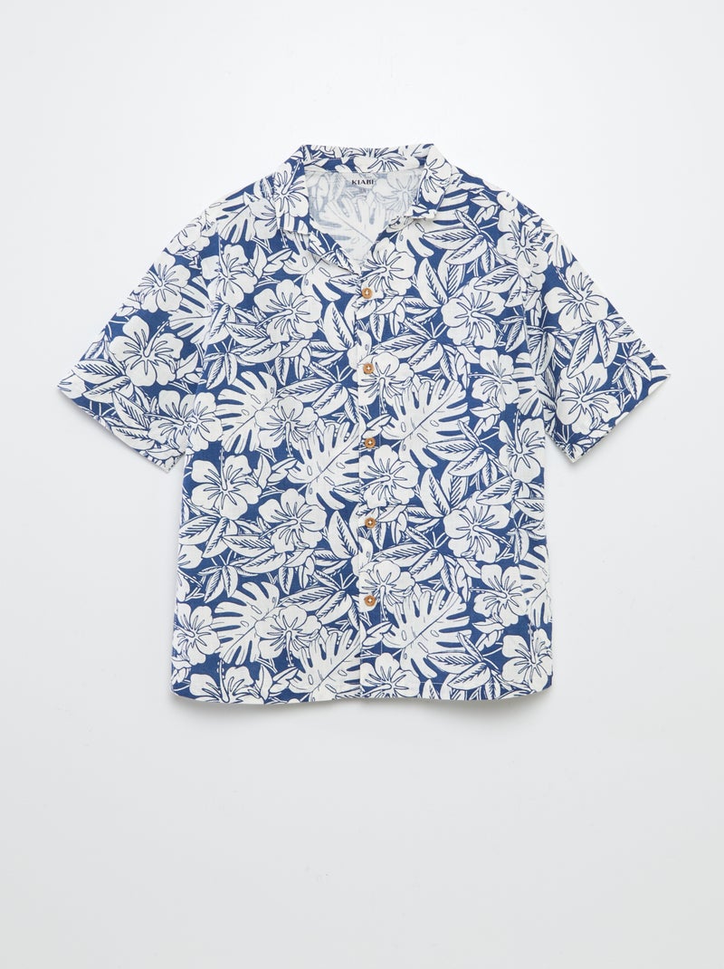 Camisa estampada de manga curta e gola de pijama AZUL - Kiabi