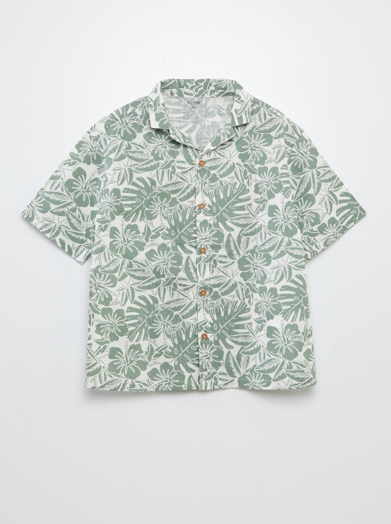 Camisa estampada de manga curta e gola de pijama CAQUI - Kiabi