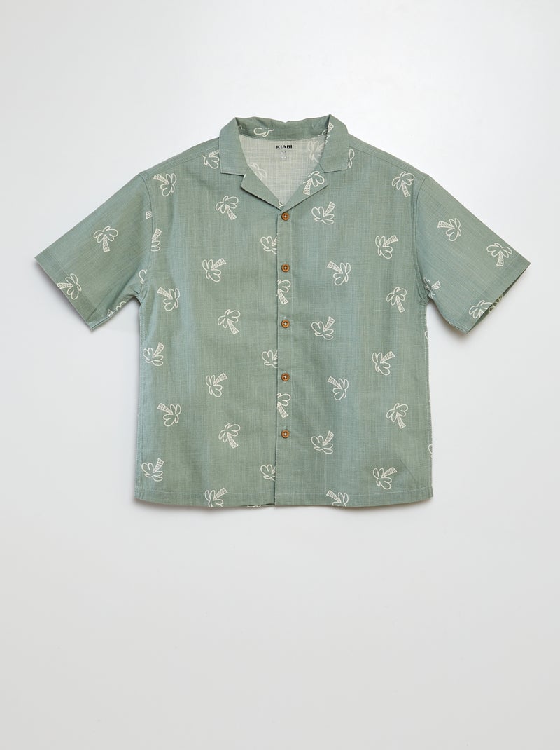 Camisa estampada de manga curta e gola de pijama CAQUI - Kiabi