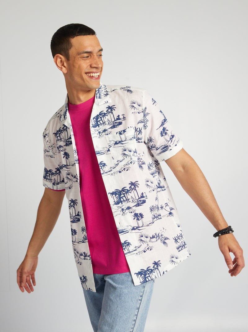 Camisa estampada em linho misturado BRANCO - Kiabi