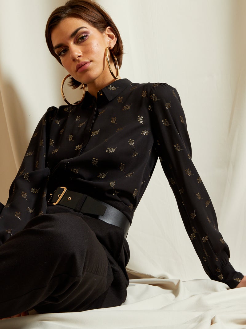 Camisa estampada em tule tipo crepe PRETO - Kiabi