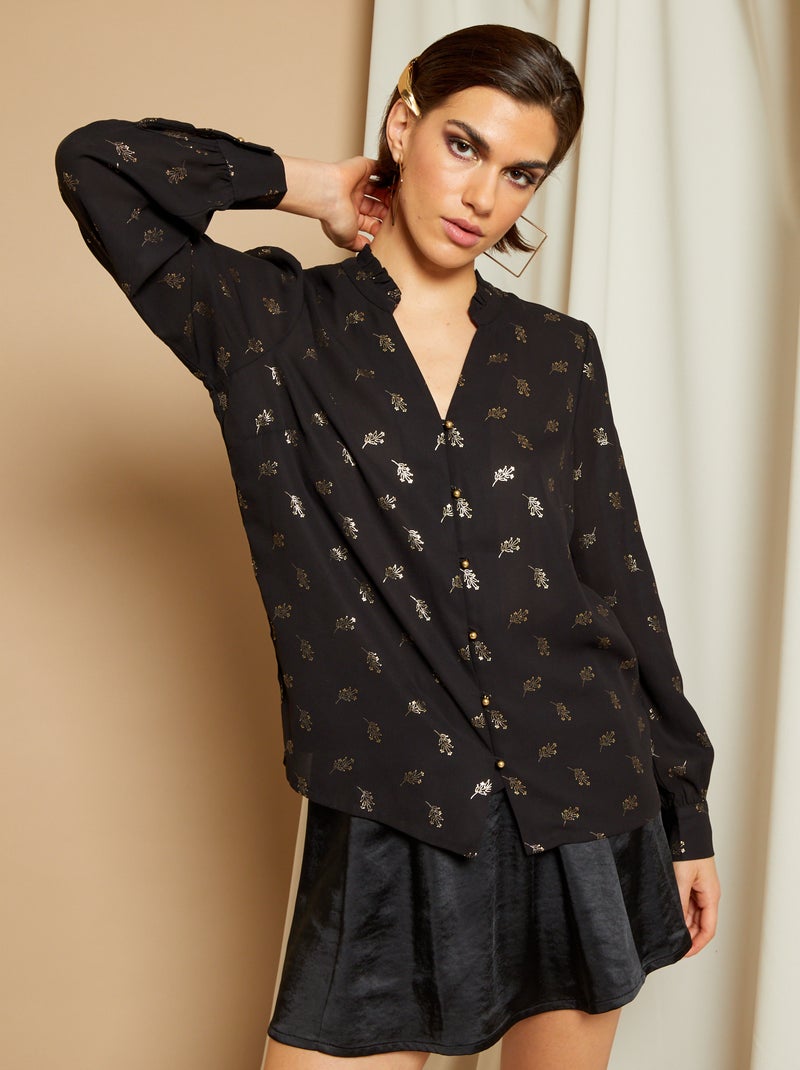 Camisa estampada em voile fluida PRETO - Kiabi