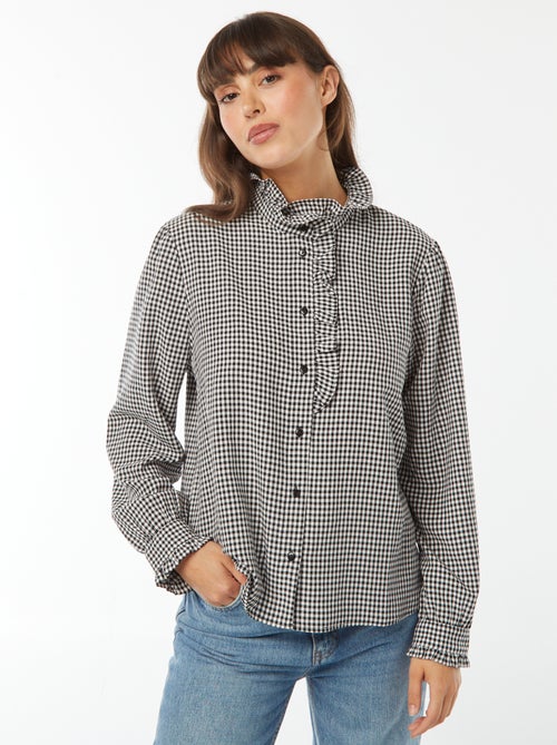Camisa estampada vichy com folhos - Kiabi