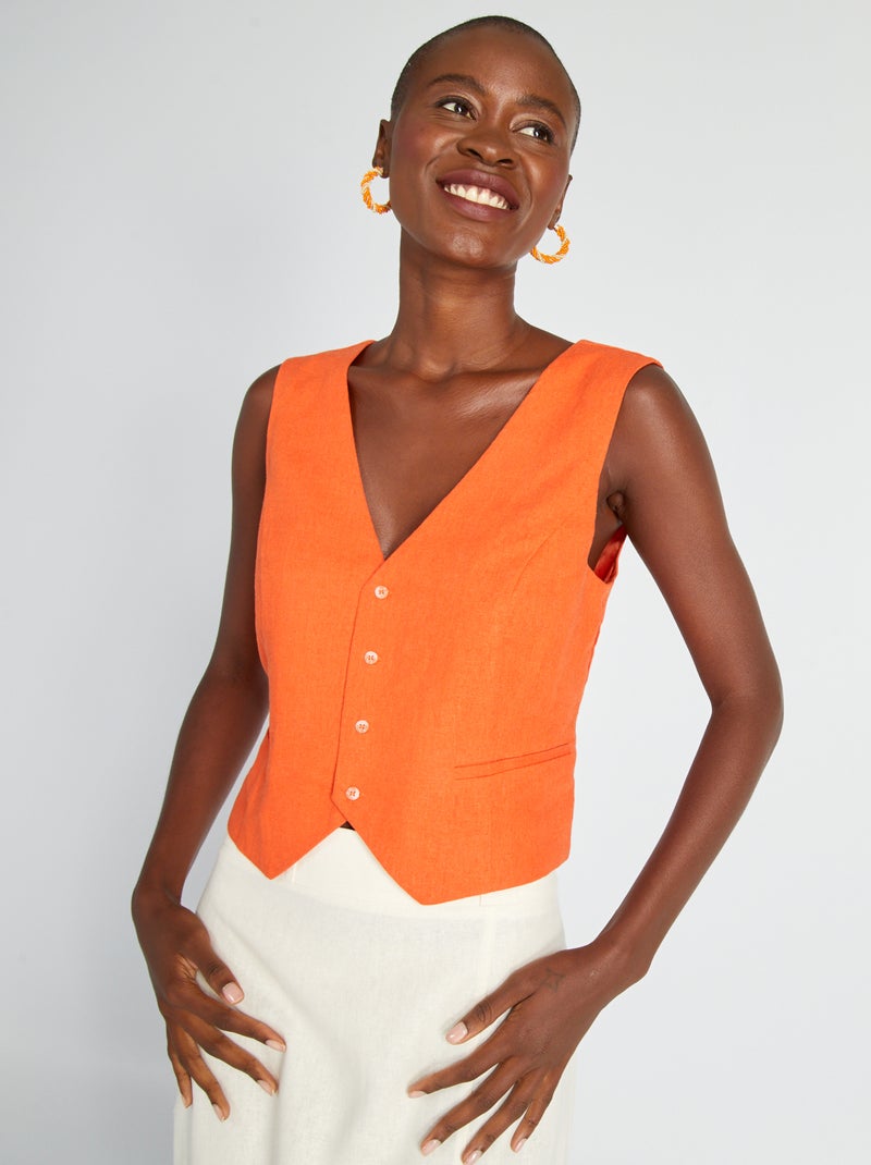 Camisa estilo 'empregada de café' Laranja - Kiabi