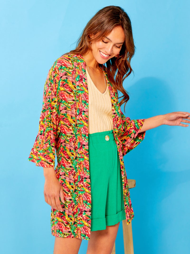 Camisa estilo quimono estampada VERMELHO - Kiabi