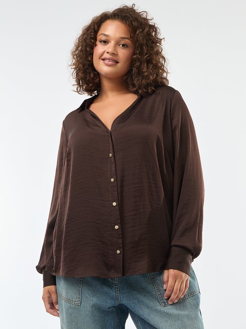 Camisa estilo sahariana acetinada com botões dourados - Kiabi