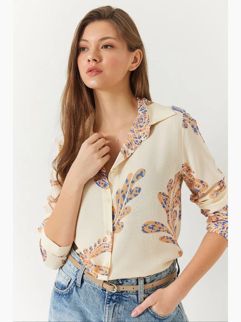 Camisa feminina acinturada lucci Creme - Kiabi