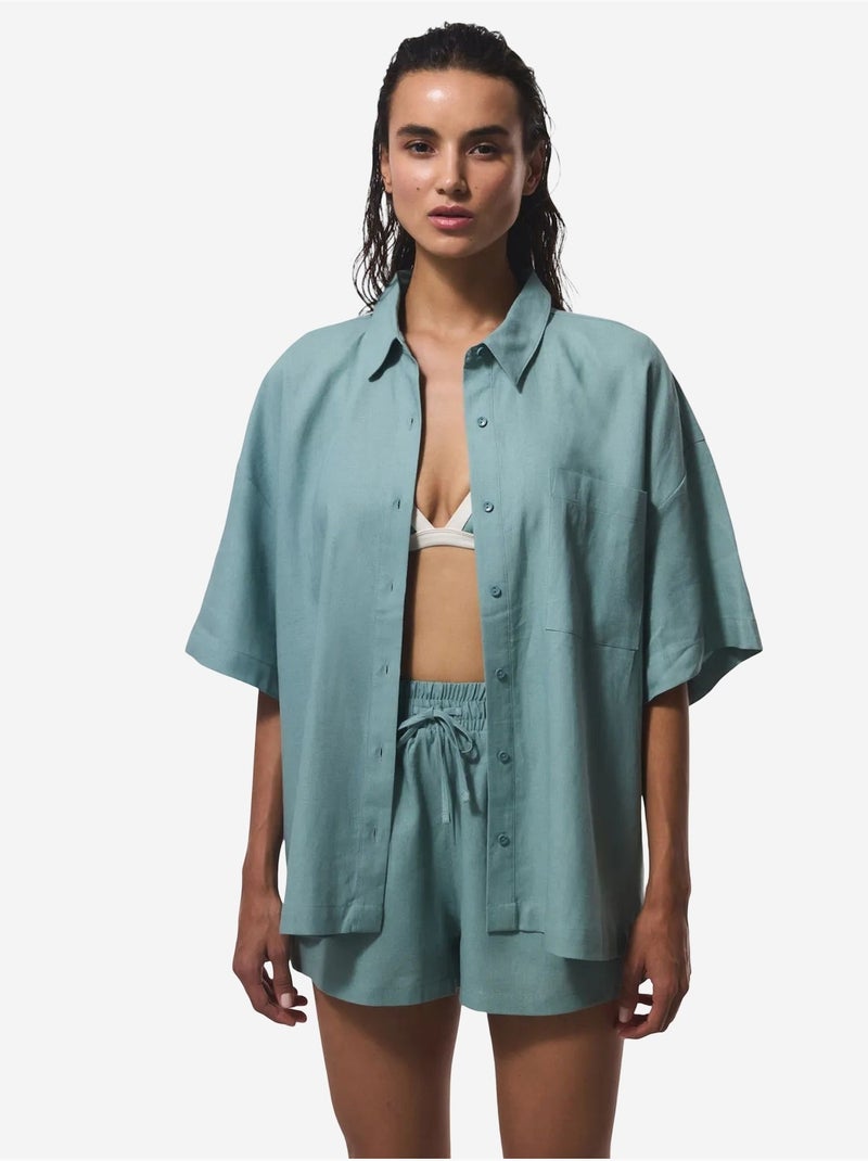 Camisa feminina com gola de camisa normal pl7l2d2s25iy penti Verde menta - Kiabi