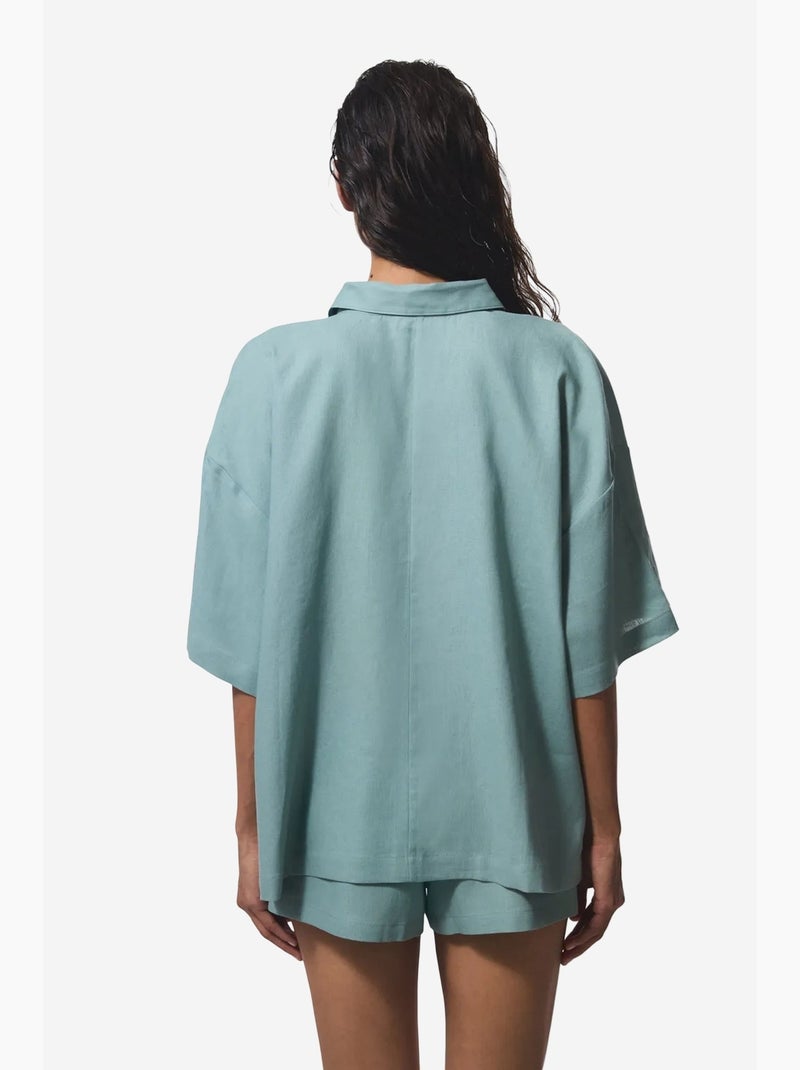 Camisa feminina com gola de camisa normal pl7l2d2s25iy penti Verde menta - Kiabi