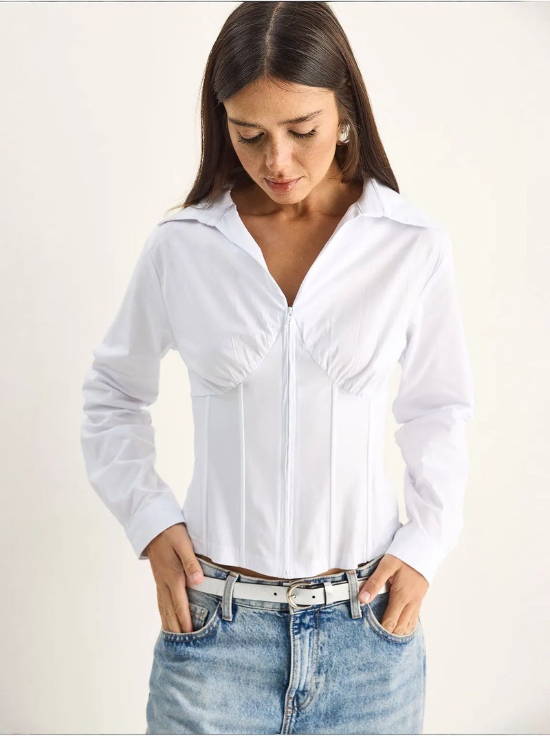 Camisa feminina de algodão e poliéster lucci Branco - Kiabi