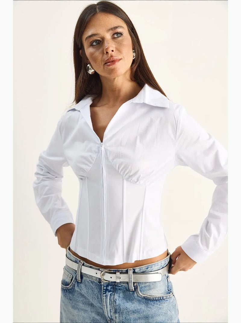 Camisa feminina de algodão e poliéster lucci Branco - Kiabi