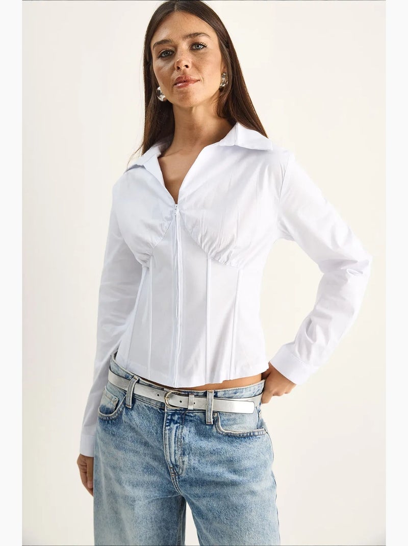 Camisa feminina de algodão e poliéster lucci Branco - Kiabi