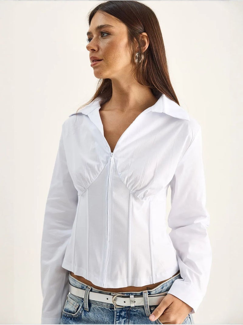 Camisa feminina de algodão e poliéster lucci Branco - Kiabi