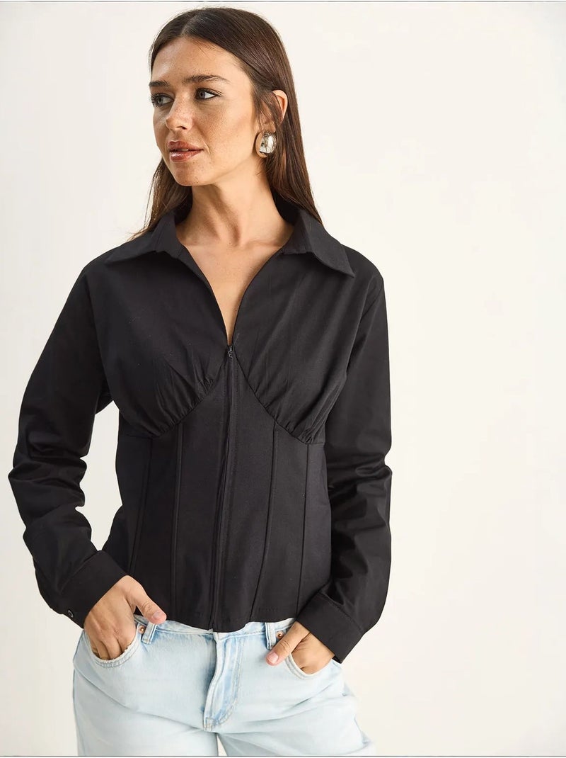 Camisa feminina de algodão e poliéster lucci Preto - Kiabi