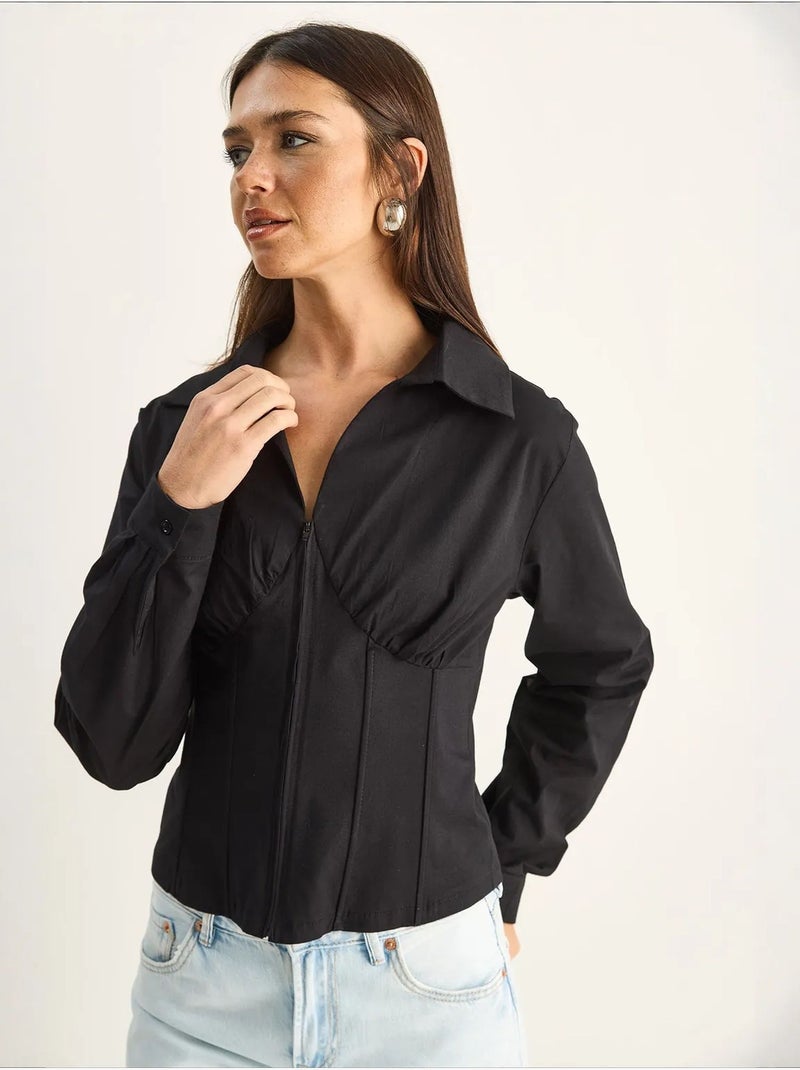 Camisa feminina de algodão e poliéster lucci Preto - Kiabi