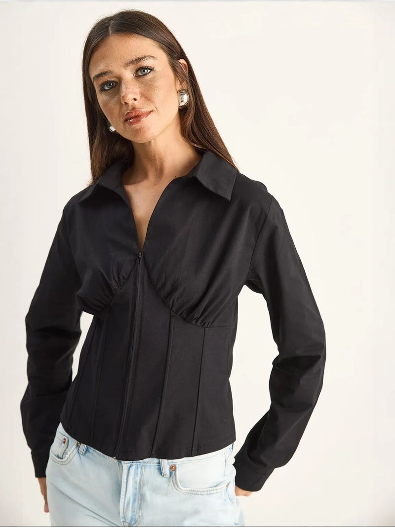 Camisa feminina de algodão e poliéster lucci Preto - Kiabi