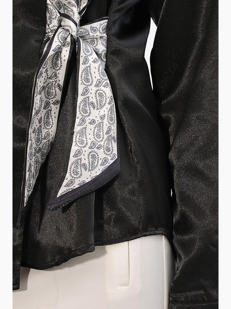 Camisa feminina de cetim com amarração frontal bdart Preto - Kiabi
