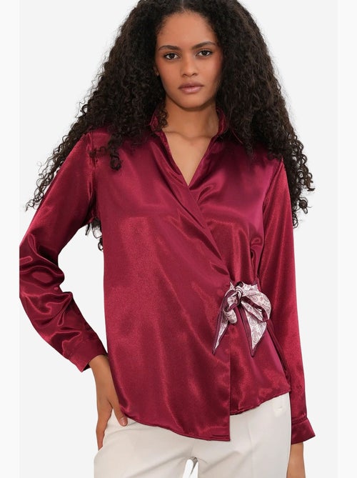 Camisa feminina de cetim com amarração frontal bdart - Kiabi