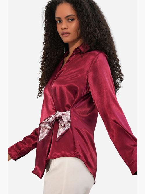 Camisa feminina de cetim com amarração frontal bdart - Kiabi