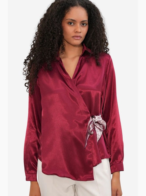 Camisa feminina de cetim com amarração frontal bdart - Kiabi