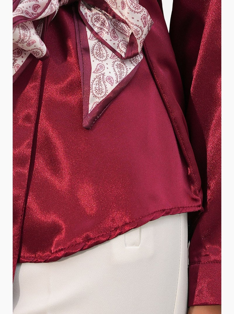 Camisa feminina de cetim com amarração frontal bdart Vermelho bordô - Kiabi