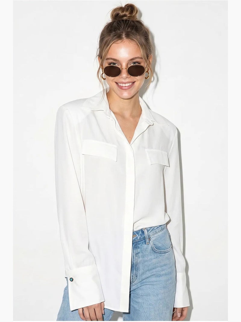 Camisa feminina de crepe tecido com corte regular lucci Branco - Kiabi