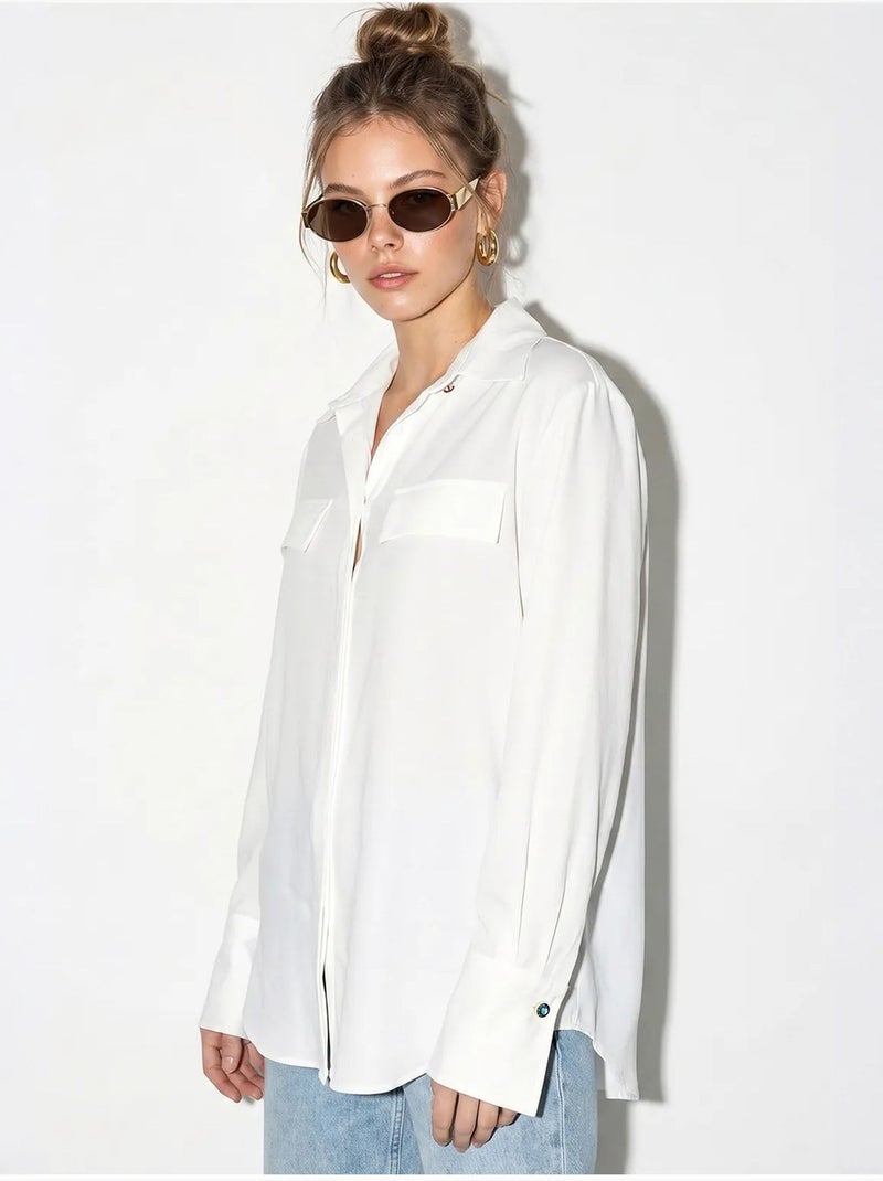 Camisa feminina de crepe tecido com corte regular lucci Branco - Kiabi
