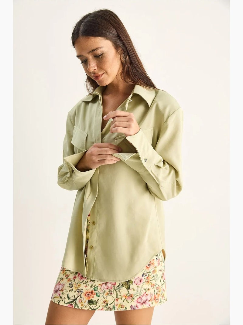 Camisa feminina de crepe tecido com corte regular lucci Verde menta - Kiabi