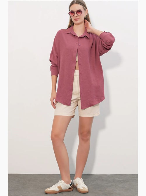 Camisa feminina de poliéster elástico bdart - Kiabi Camisa feminina de poliéster elástico bdart - Kiabi