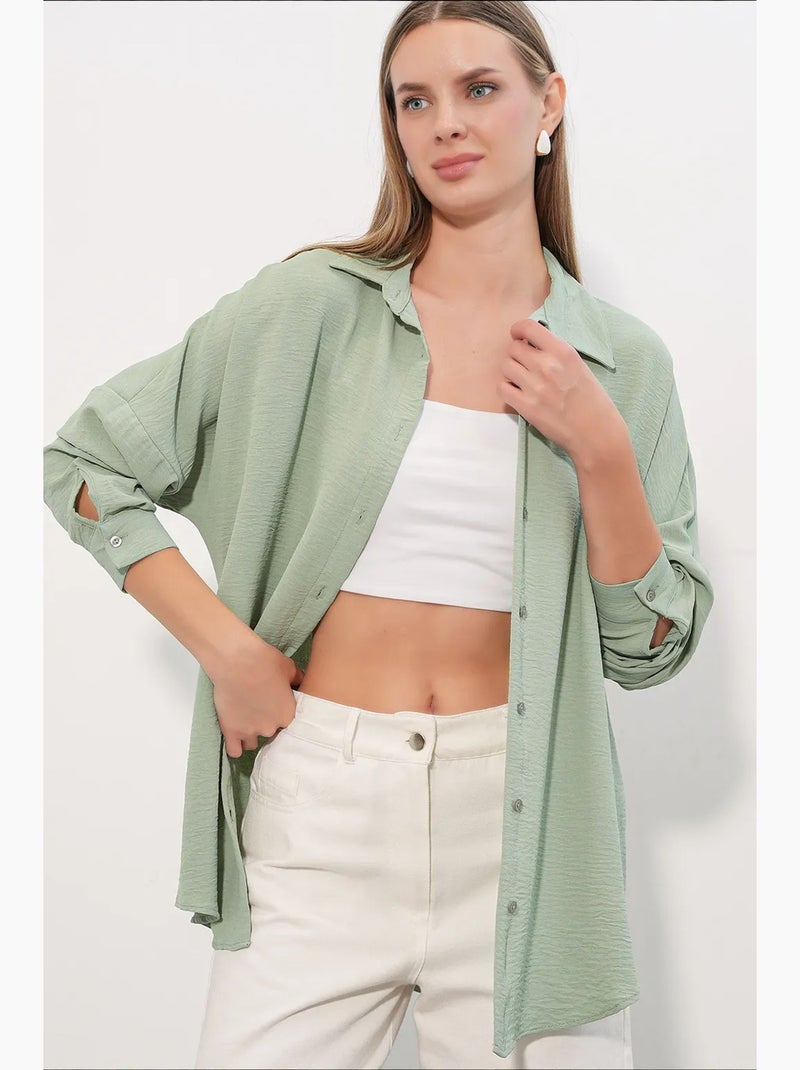 Camisa feminina de poliéster elástico bdart Verde menta - Kiabi