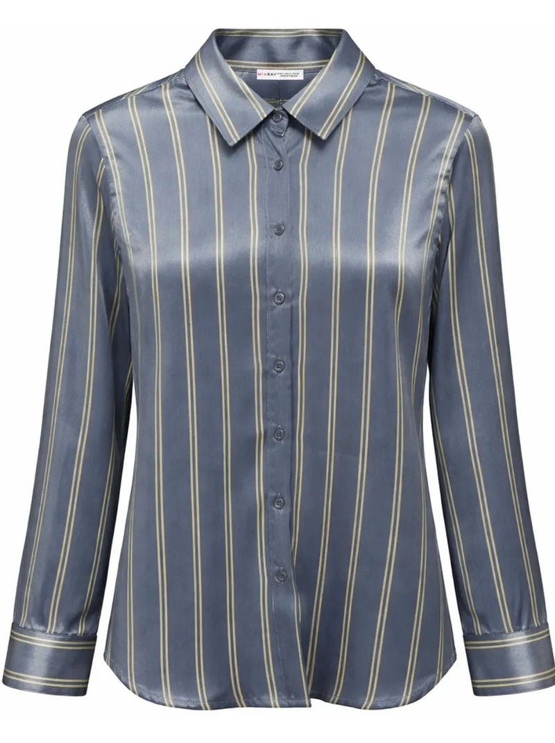 Camisa feminina de poliéster mixray Azul-marinho - Kiabi
