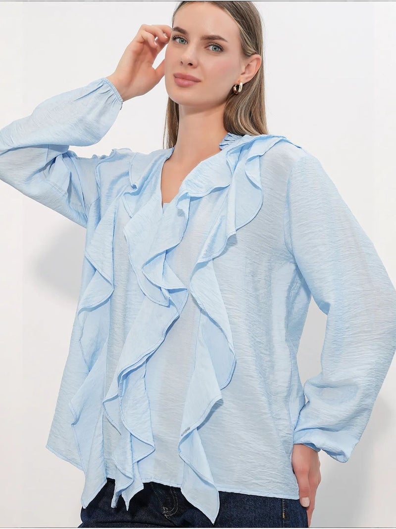 Camisa feminina de viscose e nylon bdart Azul-céu - Kiabi