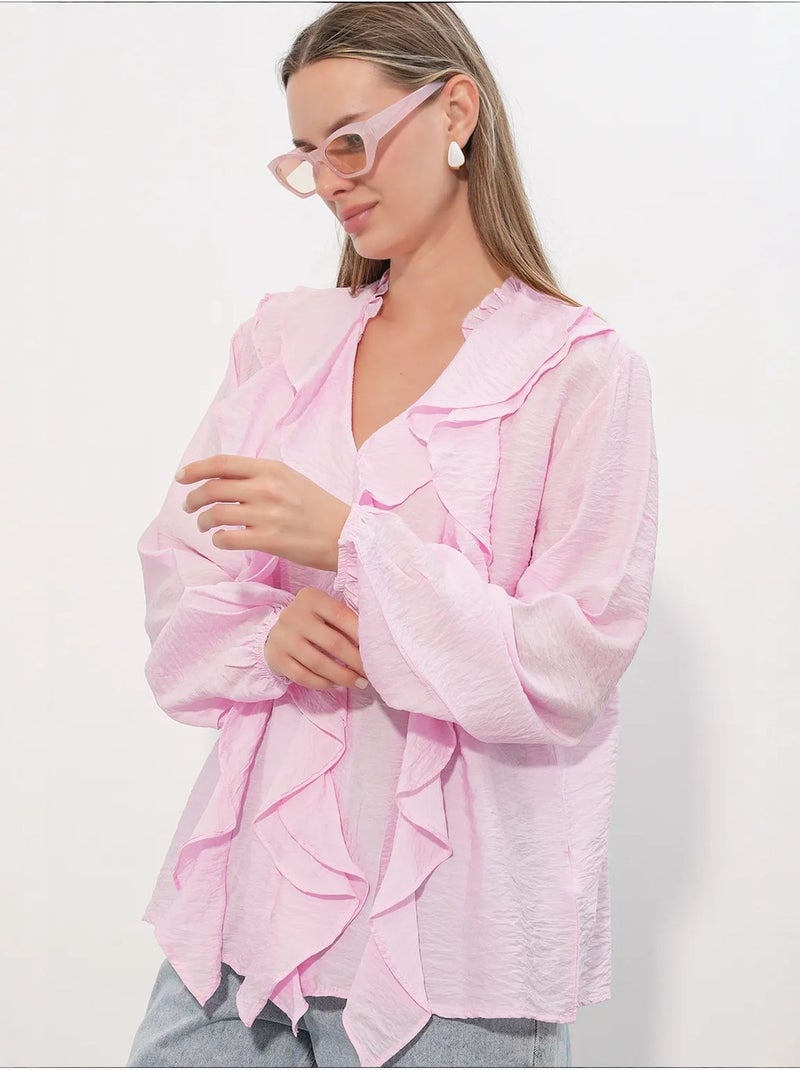 Camisa feminina de viscose e nylon bdart Rosa - Kiabi