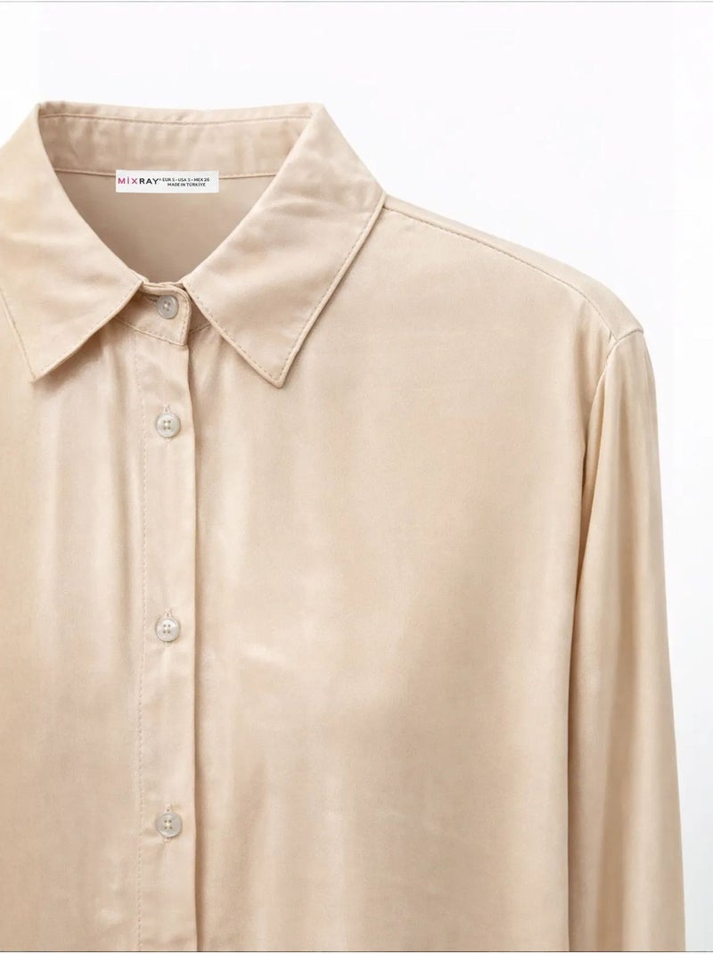 Camisa feminina de viscose e poliéster mixray Bege-argila - Kiabi