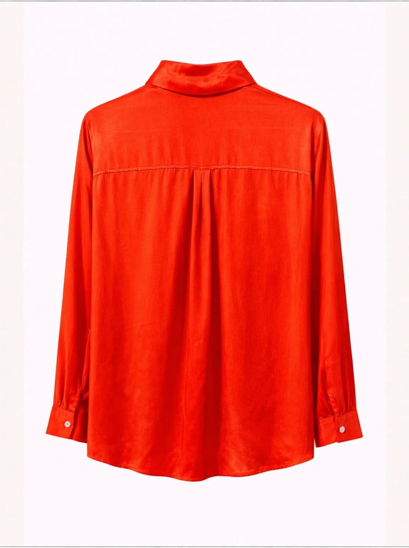 Camisa feminina de viscose e poliéster mixray Laranja - Kiabi