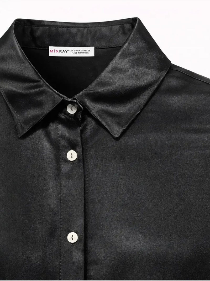 Camisa feminina de viscose e poliéster mixray Preto - Kiabi
