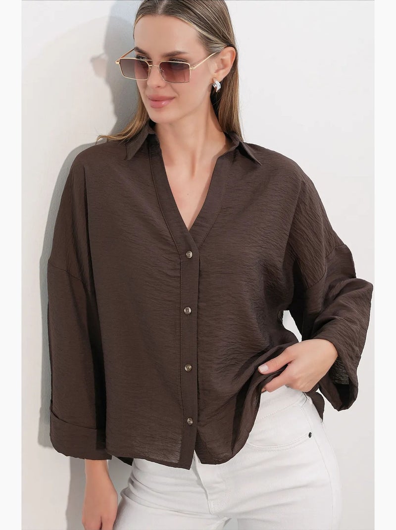Camisa feminina de viscose-nylon bdart Castanho-chocolate - Kiabi