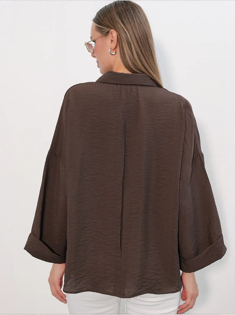 Camisa feminina de viscose-nylon bdart Castanho-chocolate - Kiabi