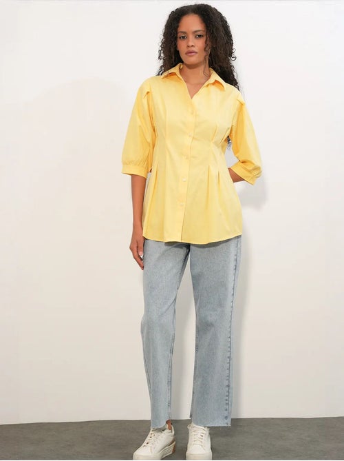 Camisa feminina em mistura de algodão bdart - Kiabi Camisa feminina em mistura de algodão bdart - Kiabi
