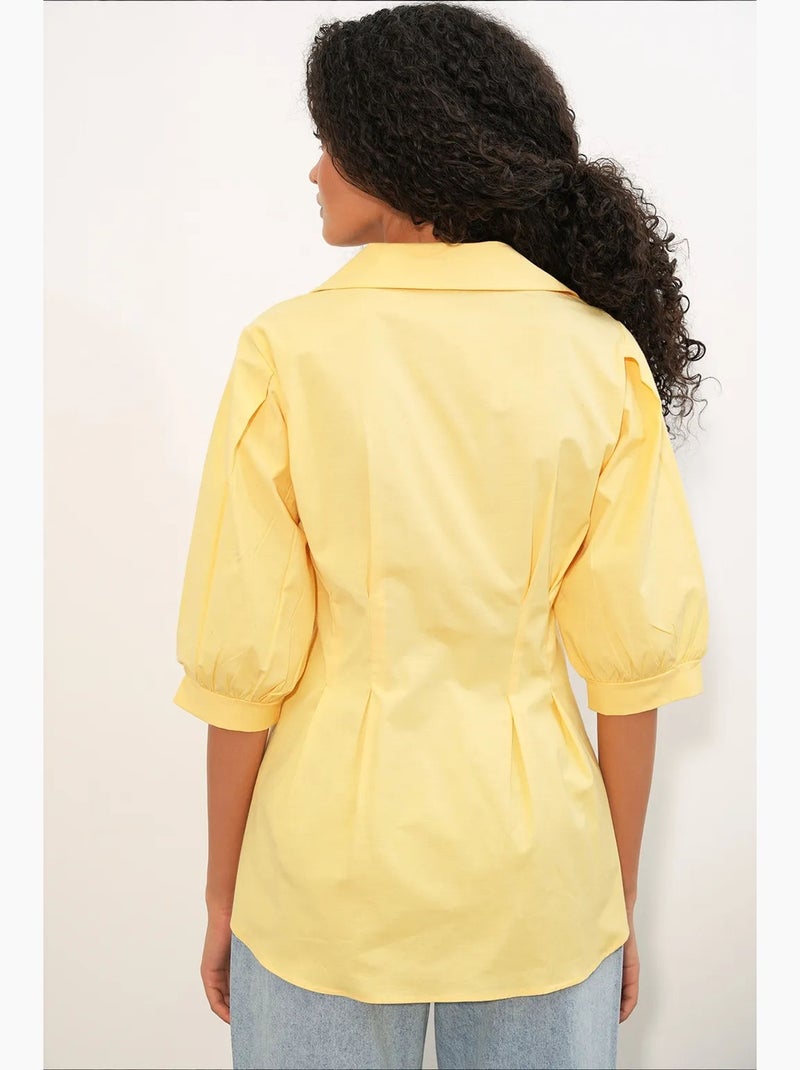 Camisa feminina em mistura de algodão bdart Amarelo-limão - Kiabi