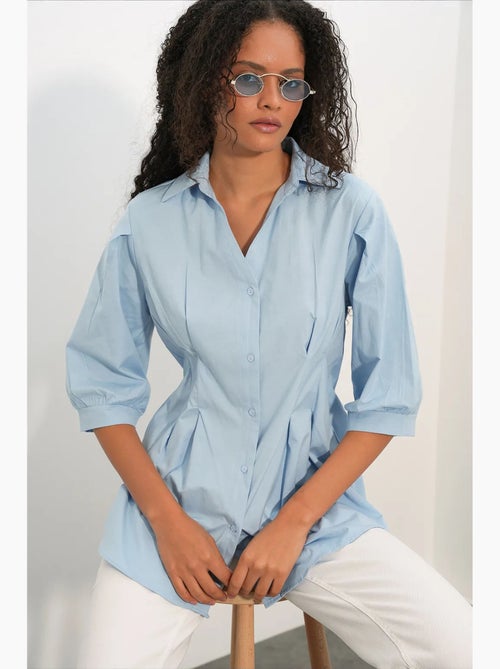 Camisa feminina em mistura de algodão bdart - Kiabi Camisa feminina em mistura de algodão bdart - Kiabi